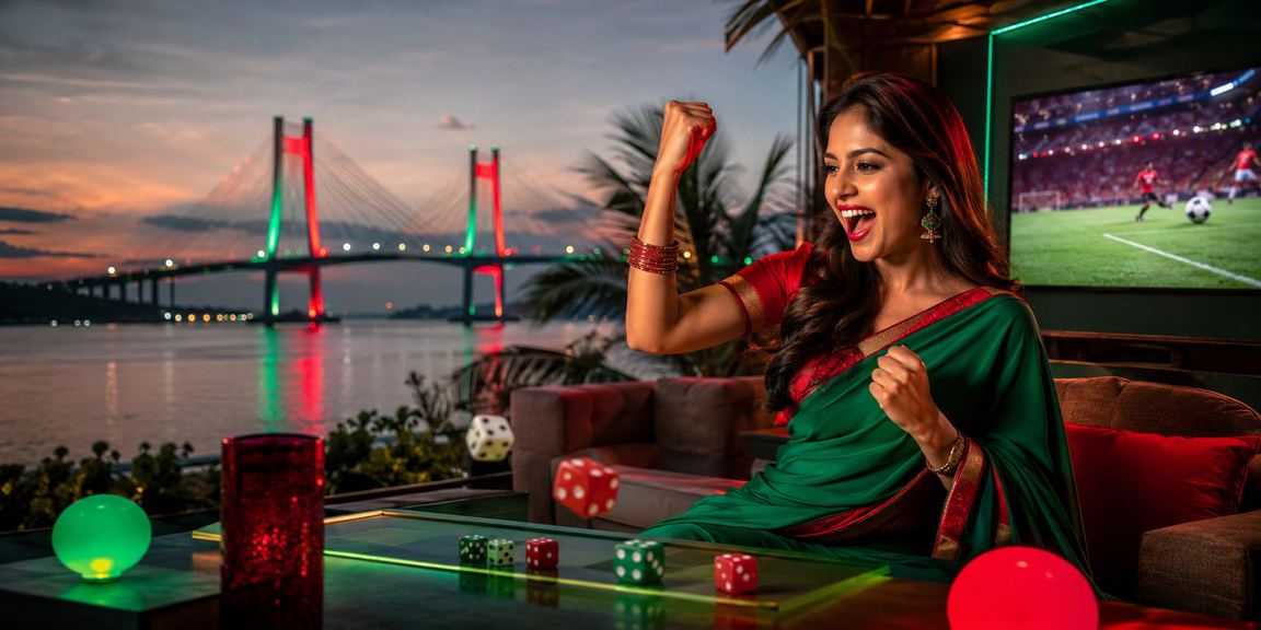 A user playing a dice game in a red-and-green setting in Barishal
